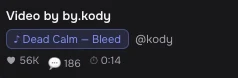 A reel card footer showing the track chip plus views, likes and duration.