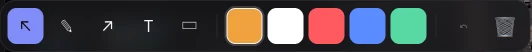reelpile drawing toolbar: select, pencil, arrow, text and rectangle tools with five colour swatches.